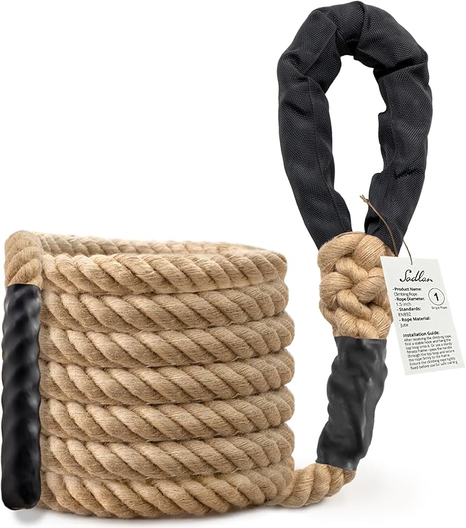 Climbing Rope Gym Workout - 10FT 15FT 20FT 25FT 30FT 35FT Heavy Duty Jute Thick Ropes for Adults Strength Training Outdoor Tree Swing Indoor Home Fitness Exercise - 1.5 Inch
