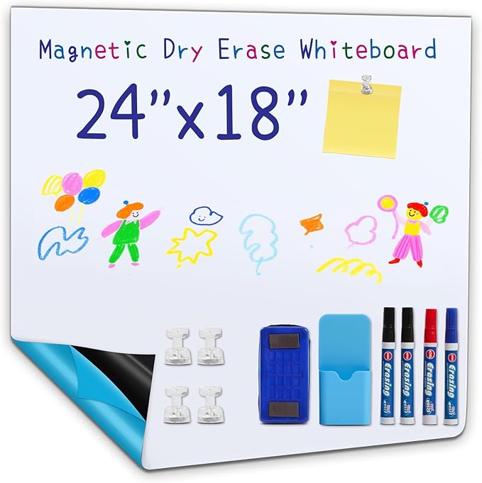 Whiteboard Adhesive Contact Paper, 24×18" in Magnetic Whiteboard Roll, Dry Erase Board for Wall. Ideal for Schools, Offices, and Homes. Includes Markers and Dry-Erase Board.