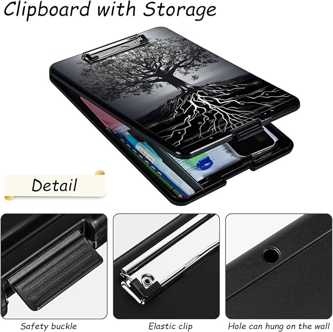 Clipboard with Storage, High Capacity Plastic Storage Clipboard with Low Profile Clip for Women Teachers Work, School & Office Supplies, Cute Pattern Decorative Clipboards, Tree of Creation