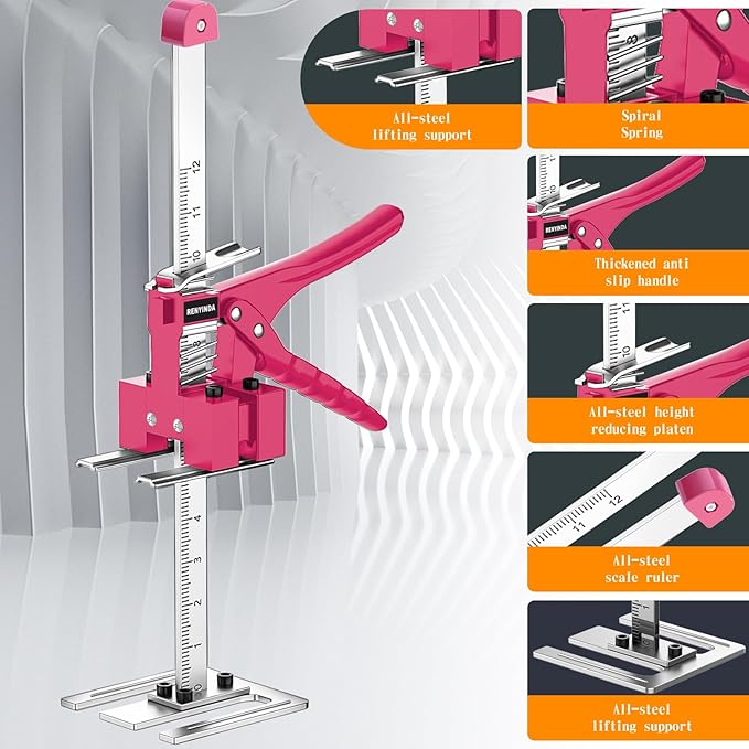 Labor-Saving Arm Jack Multifunctional Construction Jacks, Furniture Jacks， for Installing Windows and Doors, Lifting Furniture, Woodworking Tools, Wall Tile Positioning (Pink, 15.7inches)