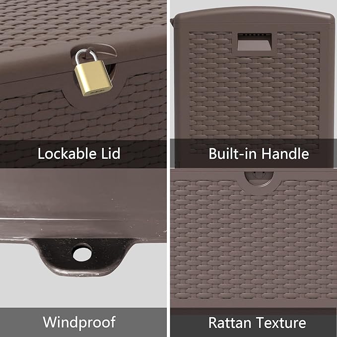 80 Gallon Pro Resin Deck Box, Waterproof Outdoor Storage Bin for Patio, Poolside, and Garden, Lockable & UV-Resistant,Brown