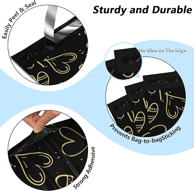 Poly Mailers 10x13 Inch 100 Pcs, Heart printed Thank You Shipping Bags with 2.4mil Thickness, Waterproof Mailing Envelopes, Strong Self-sealing Adhesive Poly Bags for Shipping