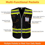 TCCFCCT Work Vest for Men Women 9 Pockets High Visibility Safety Vest with Fluorescent Yellow Extend Edge, Hi Vis Reflective Vest for Workers, Surveyors, Meets ANSI/ISEA, (DB-Black, 4X-Large)