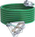 25Ft 12/3 Outdoor Extension Cord with 3-Outlets, Heavy Duty 12 Gauge 3 Prong Extension Cord Waterproof with Lighted end, 15A 12AWG 1875W SJTW, ETL Listed - Great for Garage, Garden and Home, Green