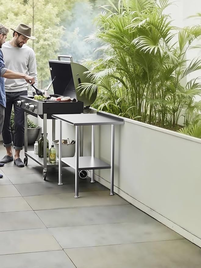 Stainless Steel Prep Table for Work, 24 * 36 Inch, High Load Bearing with Rounded-Corner Backsplash and Undershelf for Outdoor, Restaurants, Workshops, Kitchens, Garages and Gardens