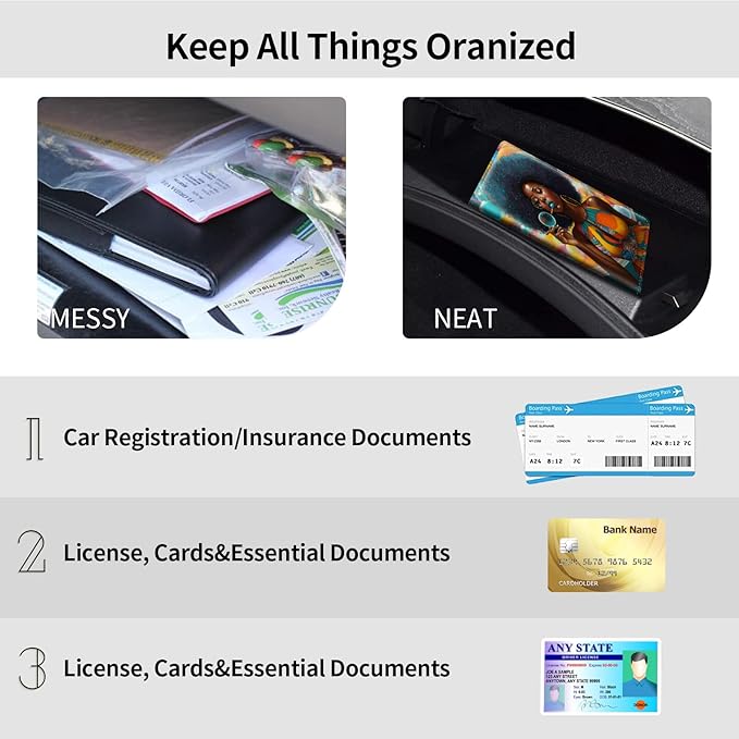 Car Registration and Insurance Holder, Leather Car Glove Box Organizer, Cool Car Accessories for ID, Driver's License Cards & Essential Document, business cards, Men&Women,Purple African Woman