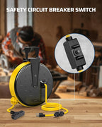 DEWENWILS 30 Ft Retractable Extension Cord Reel, Ceiling/Wall Mount 16/3 Gauge SJTW Power Cord with 3 Electrical Outlets Pigtail for Garage and Shop, 10 Amp Circuit Breaker, Metal Plate, UL Listed
