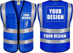 BeautyWill Custom Safety Vest Customized Logo Class 2 High Visibility Reflective Vest with Pockets Construction workwear