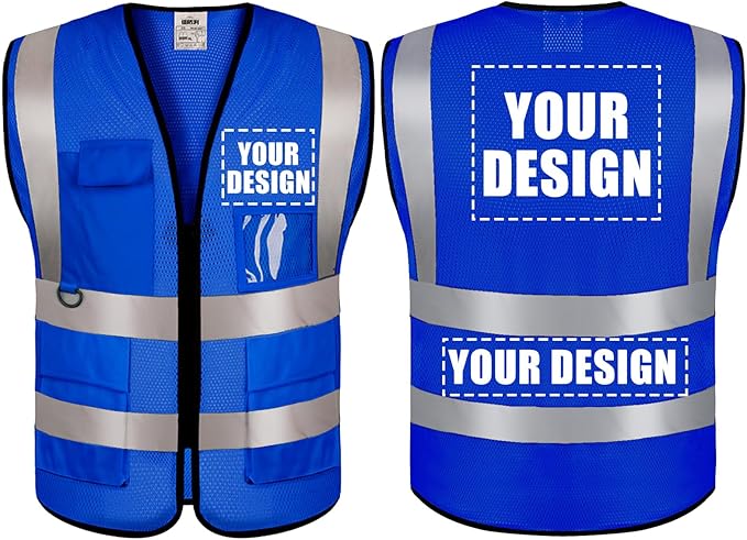 BeautyWill Custom Safety Vest Customized Logo Class 2 High Visibility Reflective Vest with Pockets Construction workwear