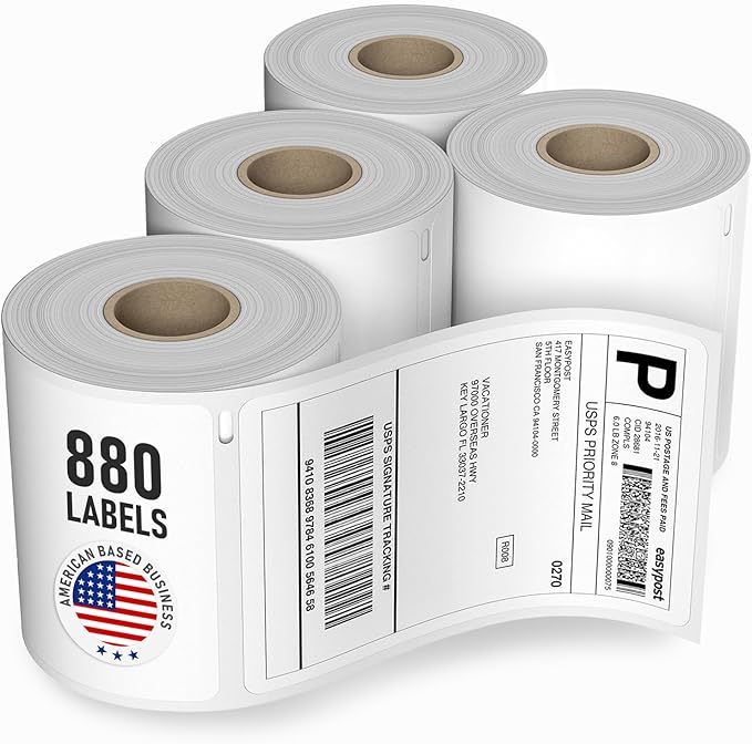 Dasher Products Thermal Shipping Labels Compatible with Dymo LabelWriter 4XL 1744907 4x6 Internet Postage Labels, Water Resistant, Strong Adhesive, Perforated, 220 per Roll (4 Pack)