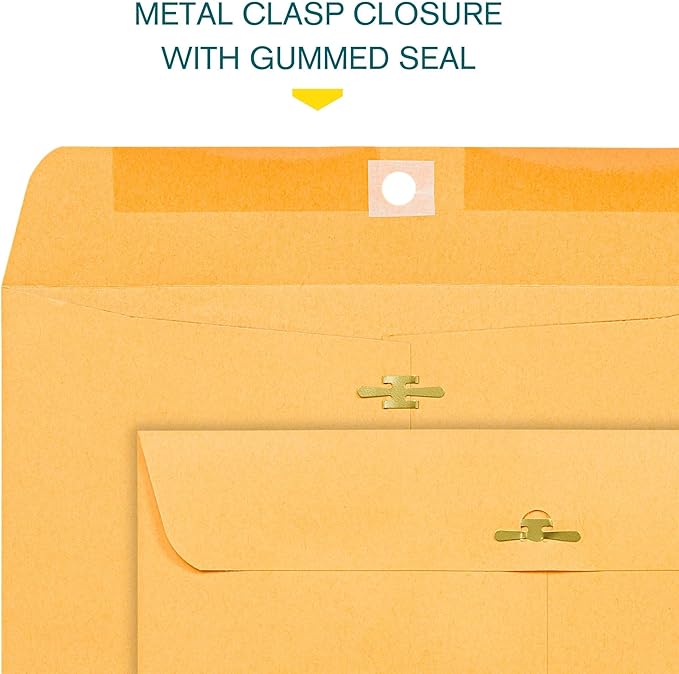 EnDoc Clasp Envelopes 9x12-15 Pack Brown Kraft Catalog Envelopes with Clasp Closure & Gummed Seal – 28lb Heavyweight Paper Envelopes for Home, Office, Business, Legal or School Pack- 9 x 12 Inch