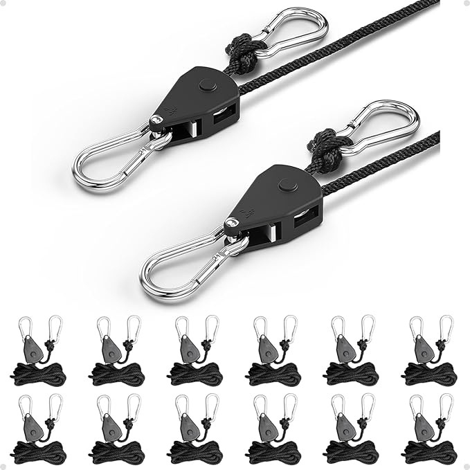 1/8" Retractable Tie Down Straps: 12 Pack of Heavy Duty Rope Hangers - Functional Equipment for Indoor or Outdoor