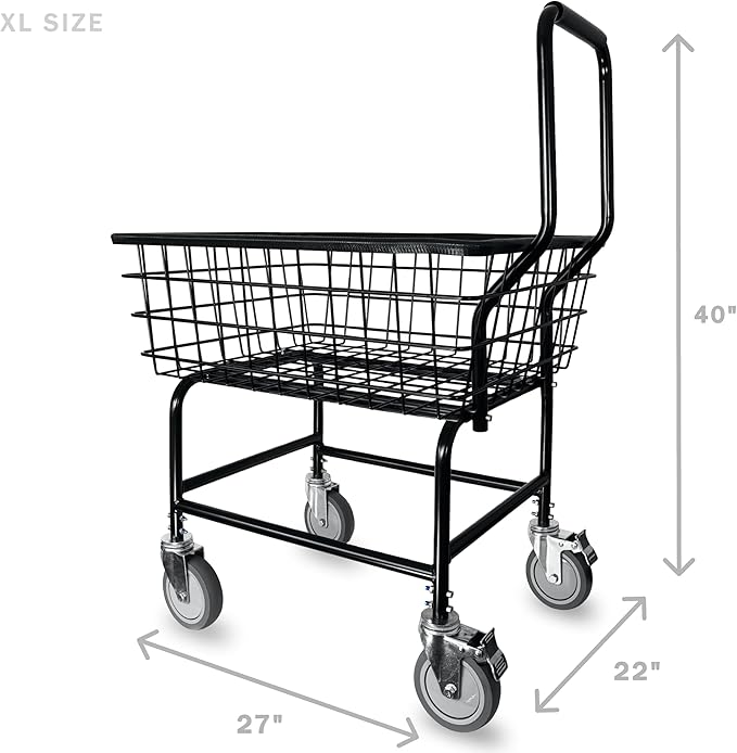 LVP Work Horse Commercial Laundry Cart with Removable Handle 2.85 Bushels (Black, Extra Large)