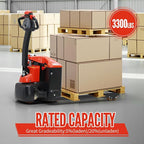 Full Electric Pallet Jack Truck 3300Lbs Capacity with Emergency Key Switch 48‘’x27'' Fork Size Powered Lithium Battery Truck for Factory, Warehouse, Supermarket, Multi-Function Handle (Red)