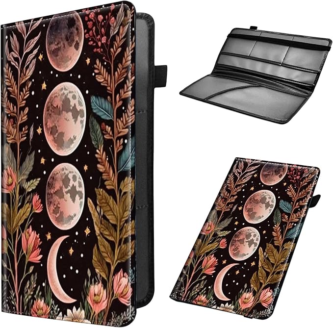 Car Registration and Insurance Holder, Leather Car Glove Box Organizer, Cool Car Accessories for ID, Driver's License Cards & Essential Document, business cards, Men&Women,Crescent Pink Flower