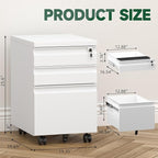 3 Drawer File Cabinet on Wheels,25.6" H White Filing Cabinet with Lock,Under Desk Metal File Cabinet for Home Office Organizer Letters/Legal/A4(Assembly Required)