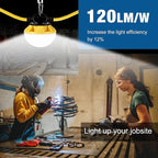50FT Construction String Lights, IP65 Waterproof ETL Certified LED String Work Lights, 5000K Daylight 18AWG Wire Linkable Temporary Construction Lighting for Jobsite with 5 Bulbs & Hooks