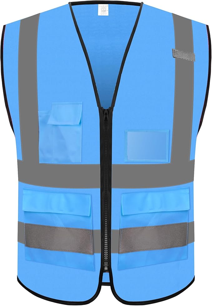 Reflective Safety Vest for Men Women with 5 Pockets and Zipper Front High Visibility Construction Vest Meets ANSI/ISEA Standards