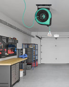 Retractable Cord Reel, 75 FT Heavy Duty Extension Cord, 14AWG/3C SJTOW, 3 Grounded Outlets Lighted Triple Tap, 10A Circuit Breaker, Wall/Ceiling Mounted, UL Listed, Light Green A75CR06