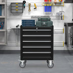 5-Drawer Rolling Tool Chest with Wheels, Metal Tool Box, Large Capacity Tool Storage Cabinet with Keyed Locking, Tool Organizer Box for Garage, Workshop, Warehouse -Black