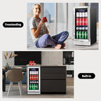 Tylza 15 Inch Beverage Refrigerator, 130 Cans Quiet Beverage Fridge, 15'' Beverage Cooler Under Counter with Glass Door and Lock for Built-in or Freestanding With Temperature Memory Function TYBC100