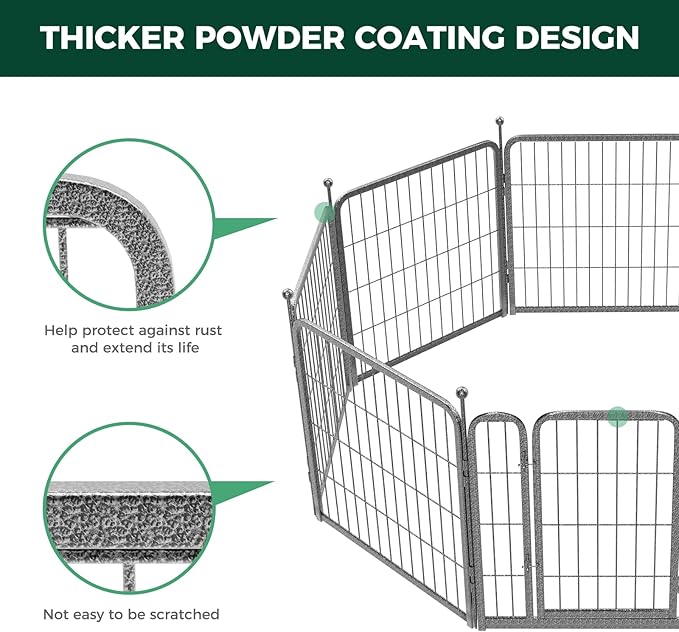FXW Garden Fence Outdoor for The Yard – 24in(H) x 30.4ft(L) Heavy Duty Metal Animal Barrier for Dog and Rabbit, Decorative Dog Fence, 16 Panels, Silver