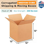 IDL Packaging - B-121212-10 Medium Corrugated Moving Boxes 12"L x 12”W x 12"H (Pack of 10) - Excellent Choice for Packing All Kitchen Staff for Moving or Relocating