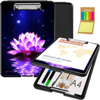 Clipboard with Storage,Office Supplies Nursing Clipboards Folder with Pen Holder Plastic Foldable Clip Board with Storage for Nurse Teacher,Purple Lotus