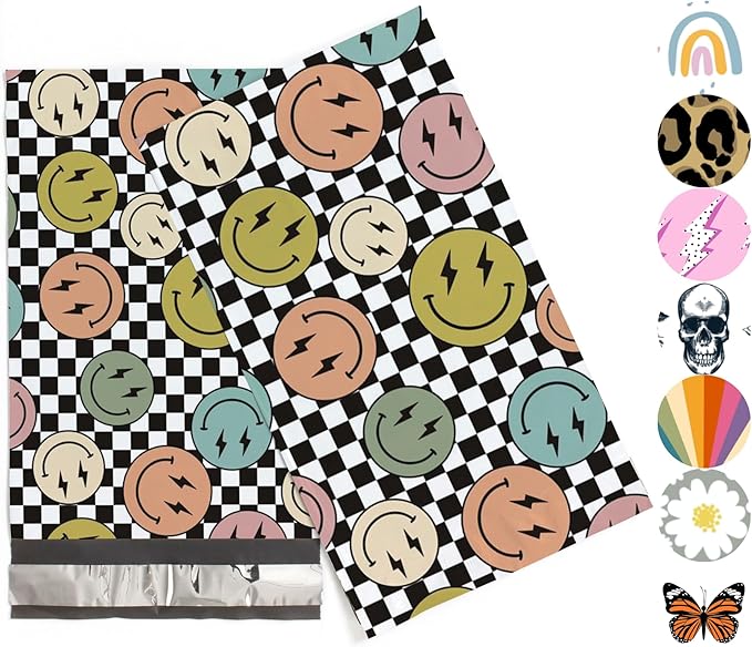 6x9 Poly Mailers – Smiles Checkerboard – Waterproof, Tear-Resistant Shipping Bags with Adhesive Seal – 200 Pack – Package Mint