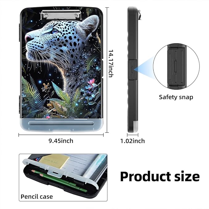 Clipboard with Storage Box & Pen Holder,Heavy Duty Clip Boards 8.5x11 for Nursing,High Capacity,School & Office Supplies,Starry Leopard