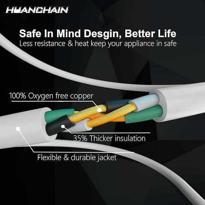 HUANCHAIN 6 FT 16 Gauge White Indoor Outdoor Extension Cord Waterproof, Flexible Cold Weather 3 Prong Electric Cord Outside, 13A 1625W 125V 16AWG SJTW, ETL Listed