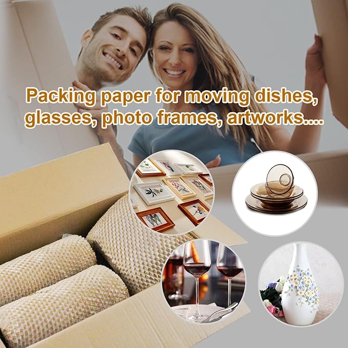 Honeycomb Packing Paper Roll 15" x 295 FT with Fragile Stickers– Biodegradable Cushioning Wrap for Moving, Shipping & Gift Wrapping – 100% Recyclable, FSC Certified Eco-Friendly Packaging