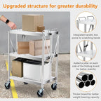 Upgraded Superior Foldable Stainless Steel Utility Cart, 300 LBS Heavy - Duty Load Limit, 3 - Tier Extra - Large Storage with Lockable 360° Rotating Wheels, Heavy - Duty Rolling Cart for Restaurant, G