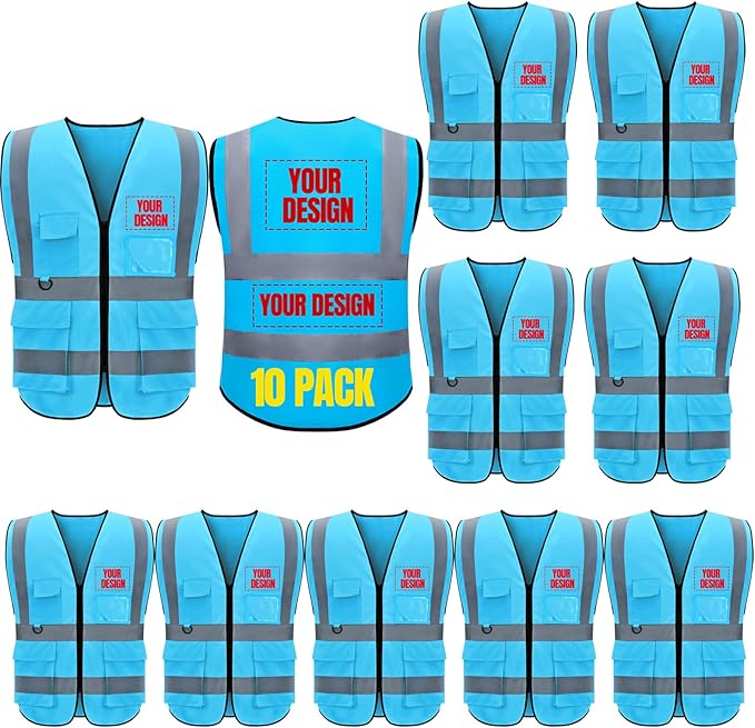 BeautyWill 10/20 Pack Custom Logo Safety Vest,Bulk High Visibility Class 2 Reflective Work Vests