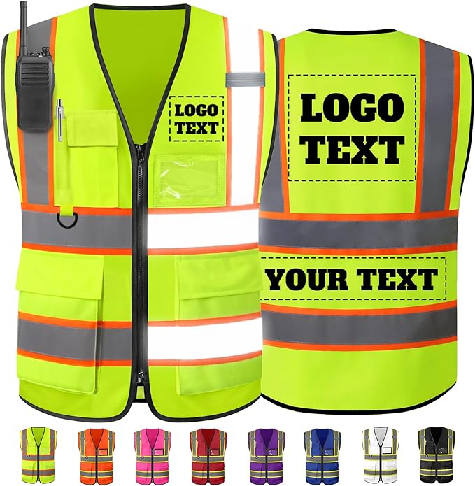 Custom Safety Vest High Visibility Reflective Vests with Logo Pockets Men Women Customize 2 two tone Work Vest Construction