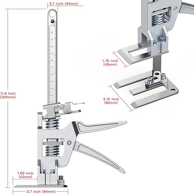 Labor-Saving Arm Jack Multifunctional Construction Jacks, Furniture Jacks， for Installing Windows and Doors, Lifting Furniture, Woodworking Tools, Wall Tile Positioning (Silver, 12inches)