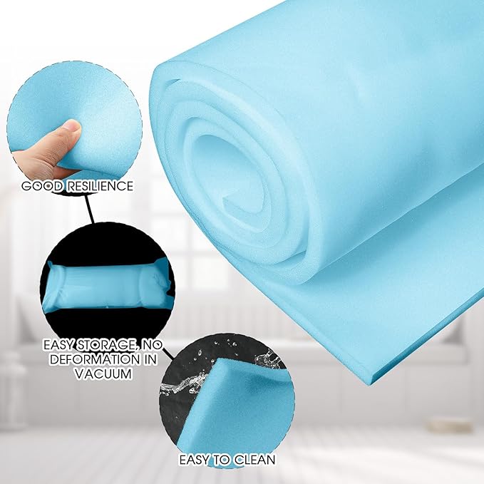 Amylove Polyurethane Foam 24" x 72" High Density Cushion Upholstery Foam Sheet for Seat Replacement DIY Projects Chairs Headboards Sofas Home (1/4" X 24" X 72",Blue)