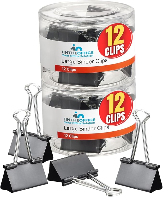 1InTheOffice Large Binder Clips, Paper Clamps, Paper Binder Clips, 1" Capacity, Metal, Black, 24 Pack