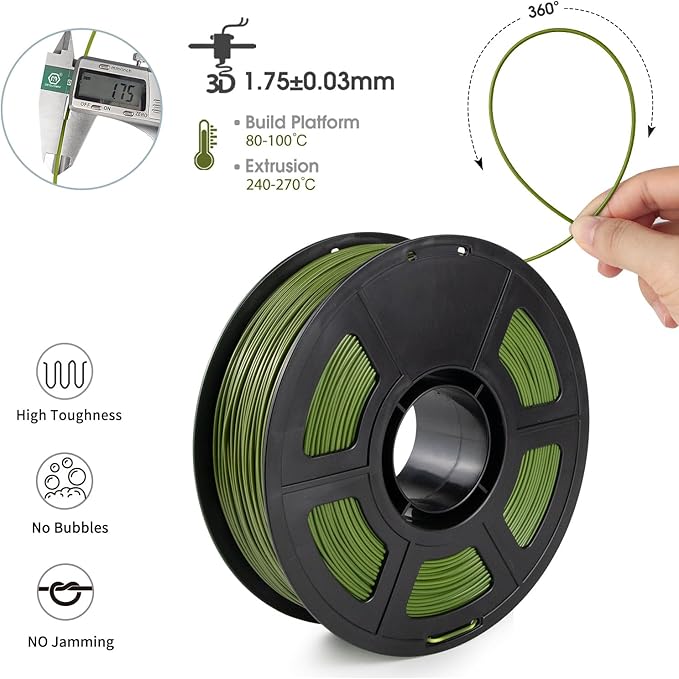 iSANMATE ASA Filament 1.75mm Army Green 1KG, UV & Weather Resistant 3D Printer Filament Perfect for Outdoor Functional Parts, Dimensional Accuracy +/- 0.02mm, 1kg Spool (2.2lbs)