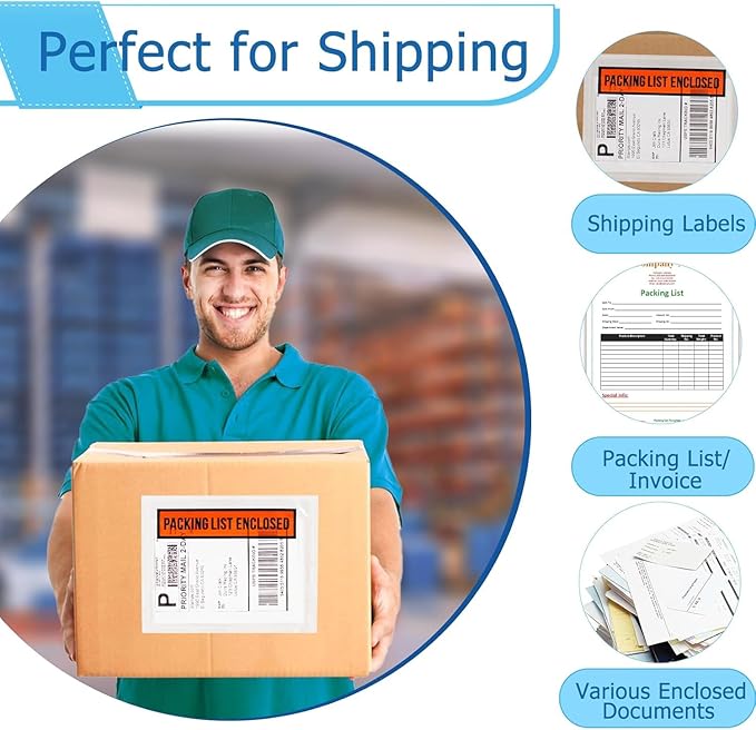 1000pcs 7.5"x5.5" Packing List Envelopes Self-seal Packing Slip Envelope Pouches Shipping Label Sleeves Top Loading Packing List Enclosed Bags.