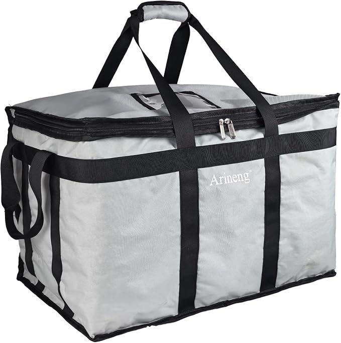 Food Delivery Insulated Bag, Insulated Cold Meal Bag, Built-in Base Plate, For Hot and Cold Food Takeout, Commercial Catering Transportation - 23 * 14 * 15 inches (Partitioned, Grey)