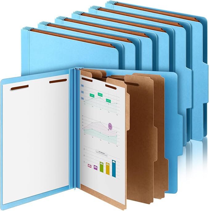 Skyygemm 12 Pcs Classification Folders Letter Size, 3 Divider Pressboard File Folder with Fasteners, Expanding File Organizer Bulk for Teachers, Clergy, Office, Church, Christmas Donations (Blue)