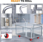 2IN1 Steel Panel Cart Dolly – Heavy Duty Drywall Lumber Truck Cart with 3000 LBS Capacity, 44 x 28 Inch 2.2MM Steel Plate, 6" Swivel Brake Wheels, 1 Front & 3 Side Handrails (X Large with Cage)
