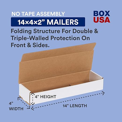 Box USA Moving Boxes Medium 14"L x 4"W x 2"H, 50-Pack | Corrugated Cardboard Box for Packing, Shipping and Storage 14x4x2 1442