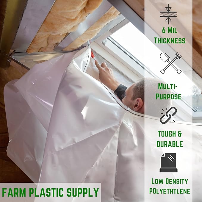 Farm Plastic Supply - Clear Plastic Sheeting - 6 mil (14' x 100') - Thick Plastic Sheeting, Heavy Duty Polyethylene Film, Drop Cloth Vapor Barrier Covering for Crawl Space