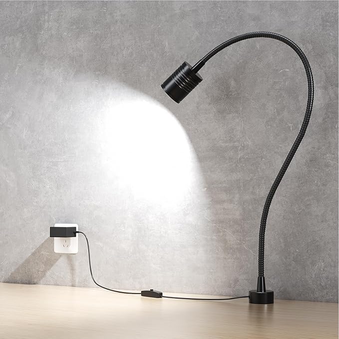Led Magnetic Work Light 400mm Flexible Gooseneck lamp 500 Lumens 120 Volt for Sewing Machine Lathe Milling Drill Press Industrial Lighting (Aluminum Alloy lamp Head-1)