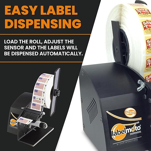 Start International LD3000 Electric Label Dispenser – High-Speed Sticker Dispenser with Automatic Peeling for Small Labels – Compact Design, Adjustable Photosensor, 7.5" Roll Capacity