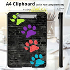 A4 Clipboards,Heavy Duty Waterproof Nursing Plastic Folder Clipboard with Storage Clip Boards,File Folder Storage Box Clipboard Case for Teacher,Doctor,Offices,Paw Prints