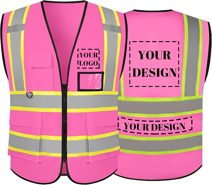 Safety Vest Reflective High Visibility with 5 Pockets ＆Zipper Class 2 Adult Unisex Construction Security Workwear