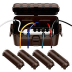 RESTMO 5-Piece Outdoor Waterproof Electrical Box Set – 12.5" x 8.5" x 5" Large & 7.1" x 2.3" x 2.3" Small, Weatherproof Boxes for Power Strip, Outlet, Plug, Socket, Timer, Holiday Light, Brown
